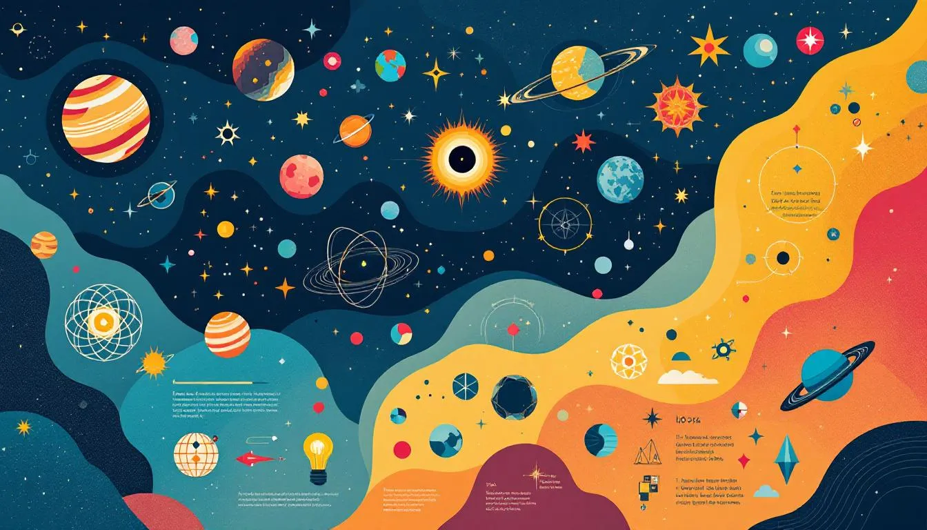 Astronomia i kosmologia, ilustrujące różne aspekty tych dziedzin.